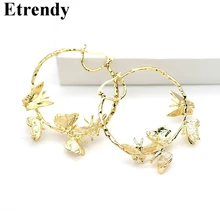 Новинка, кольца, серьги для женщин, металлические массивные модные серьги с бабочкой, большие Подиумные украшения вечерние, золотой цвет, рождественский подарок