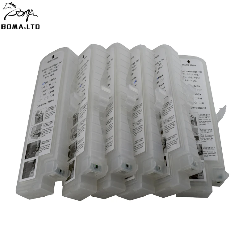 

6 Color PFI-102 Refillable Ink Cartridge With ARC Chip For Canon iPF600 iPF700 iPF610 iPF605 iPF710 iPF720 LP17 LP24 Printer