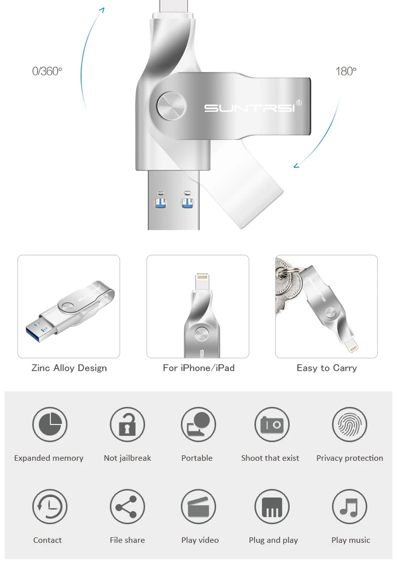 Suntrsi USB флеш-накопитель для iphone 7 plus/7/6s/5S флеш-накопитель 32 Гб 64 Гб 128 ГБ флеш-накопитель Lightning Usb 3,0 USB флешка для MFi iOS10