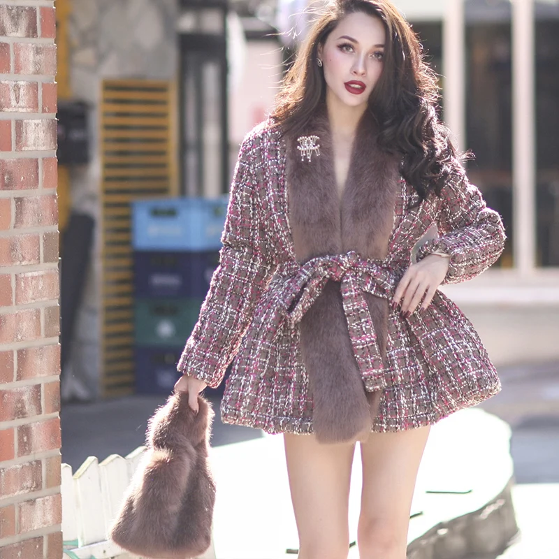le palais vintage 2018W Luxury Fox Fur Tweeds Wool Coat Women Thicken Warm Fabric Fur Collar Adjustable Belt A-line Coat le palais vintage 2018W Luxury Fox Fur Tweeds Wool Coat Women Thicken Warm Fabric Fur Collar Adjustable Belt A-line Coat