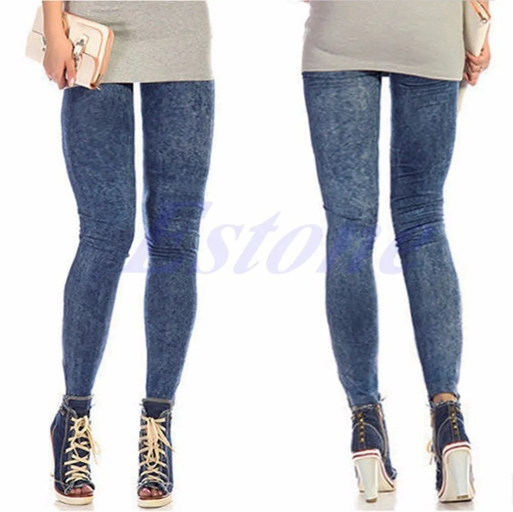 Новые женские джеггинсы имитация джинсовой одежды сексуальные обтягивающие леггинсы джинсы стрейч брюки F05