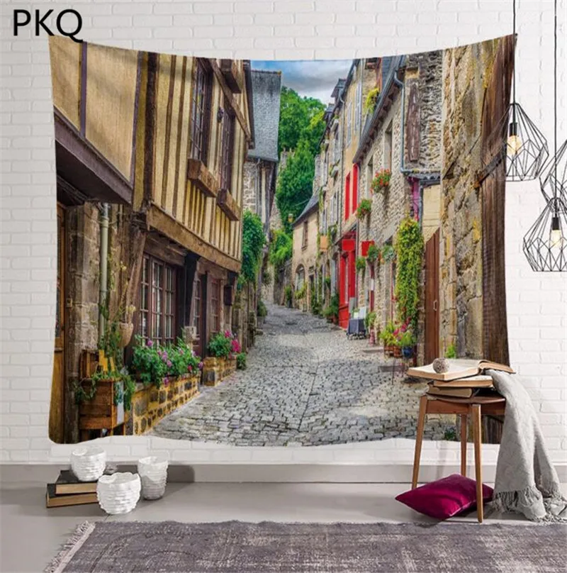 95x73cm European town Tapestry Wall Hanging Bedspread Throw Cover Mat Table Cloths Home Art Decor Blanket | Дом и сад