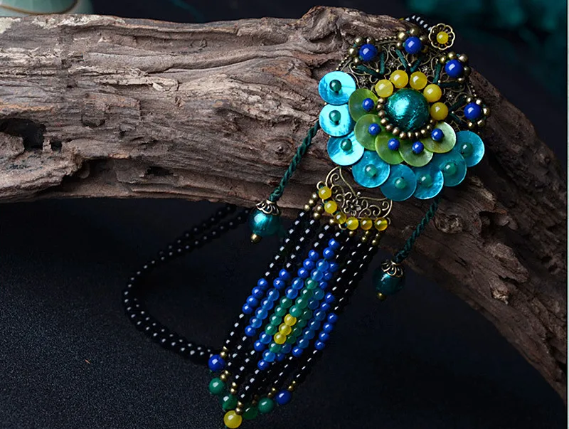 Yanting 2018 Boho Necklace Shell Bronze Alloy Flower Pendants Long Tassel Necklace For Women Natural Stone Maxi Necklaces 043 (11)