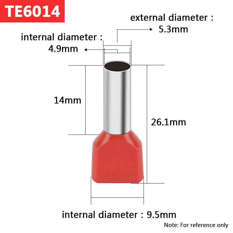 100 шт. TE6014 2X10 AWG желтый двойной и двойной вход провода и наконечники для 2X6,0 мм2, 14,0 мм Длина штифта