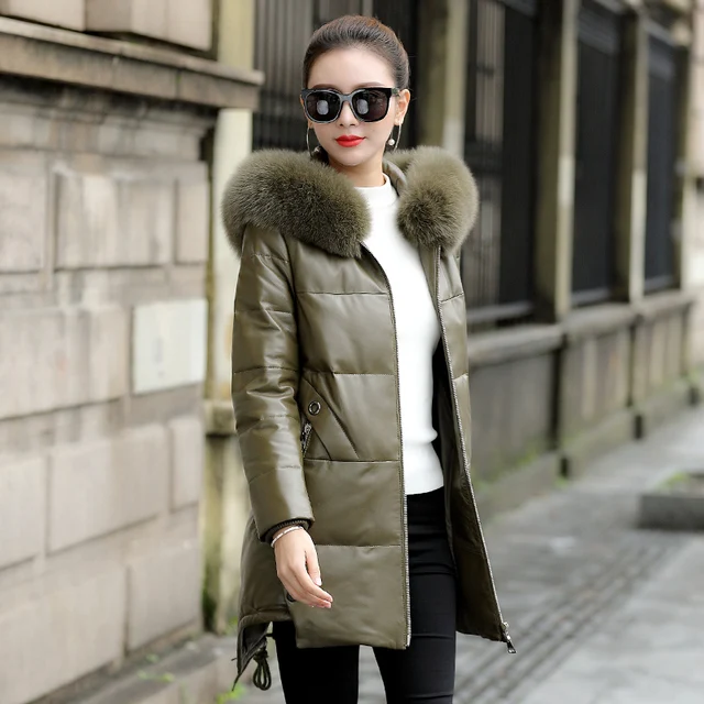 Buy Luxury Women Winter Coat Real Fox Fur Collar Down Jacket Genuine Leather