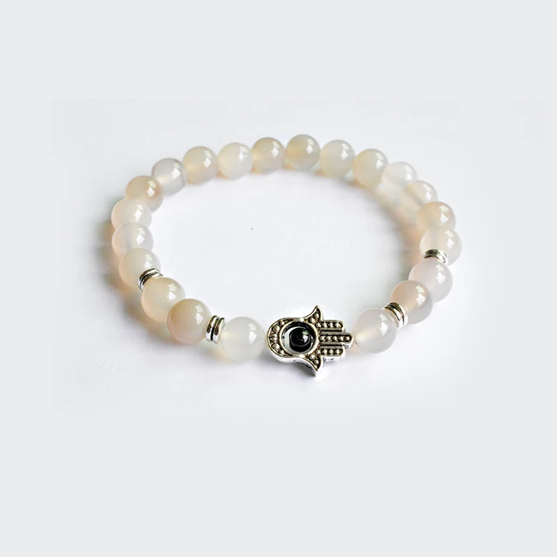 8 мм, браслеты с розовым камнем для женщин, натуральные каменные бусины, ювелирные изделия из серебра Фатимы, растягивающиеся эластичные Подарочные женские браслеты