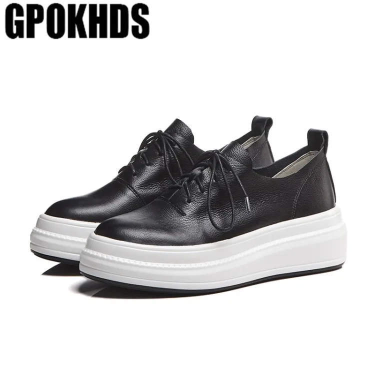 Женские кроссовки из коровьей кожи GPOKHDS Желтые Повседневные на платформе с