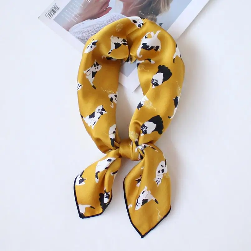 

yishine New 70x70cm Women Multifunction Polyester Silk Scarf Cute Cats Printed Satin Small Square Wraps Kerchief Scarves Shawl