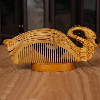 

Swan Massage Combs Vintage Hair Brush Retro Hand-carved Green Sandalwood Craft Comb for Hair Styling Tools Gift
