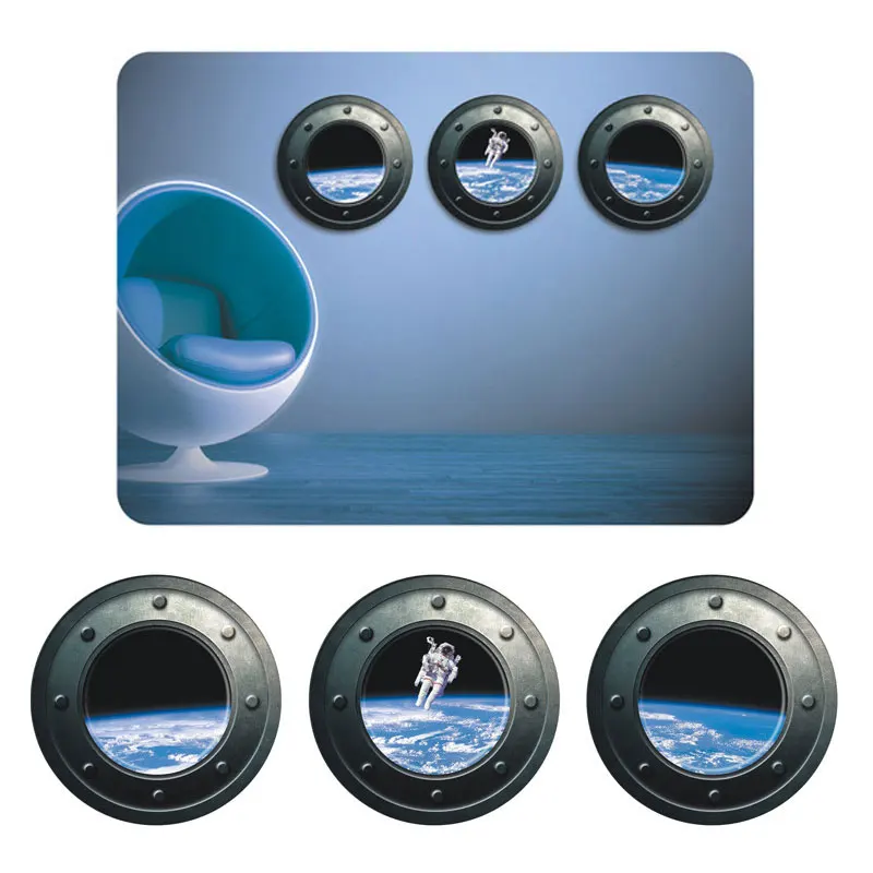 

Creative Home Decor 3 Pcs/Set 3D Wall Sticker Submarine Windows Outer Space, Astronaut Pattern For Wall, Refrigerator, Door Z002