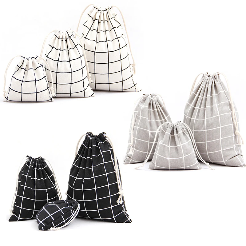 

Fashion White Gray Black Natural Linen Drawstring Wedding Favor Bags Pouch Lattice Shape Wedding Gift Bags Jewelry Bag