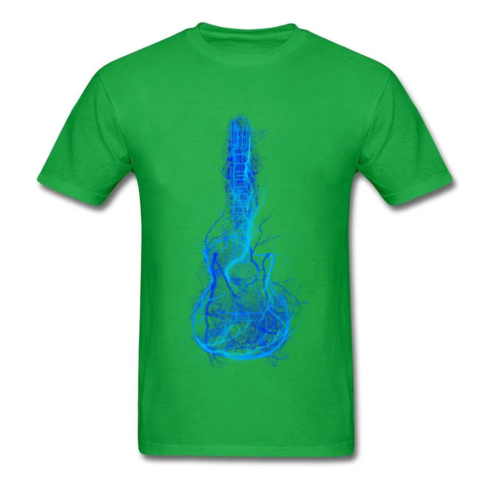 Electric Guitar Men T Shirts Brand New 3D Printed Tops T Shirt Summer Autumn 100% Cotton Fabric Crew Neck Tee Shirt Short Sleeve Electric Guitar green