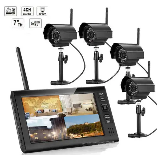 

CCTV Wireless Security Cameras 7" LCD Recorder System Digital Night Vision Kit
