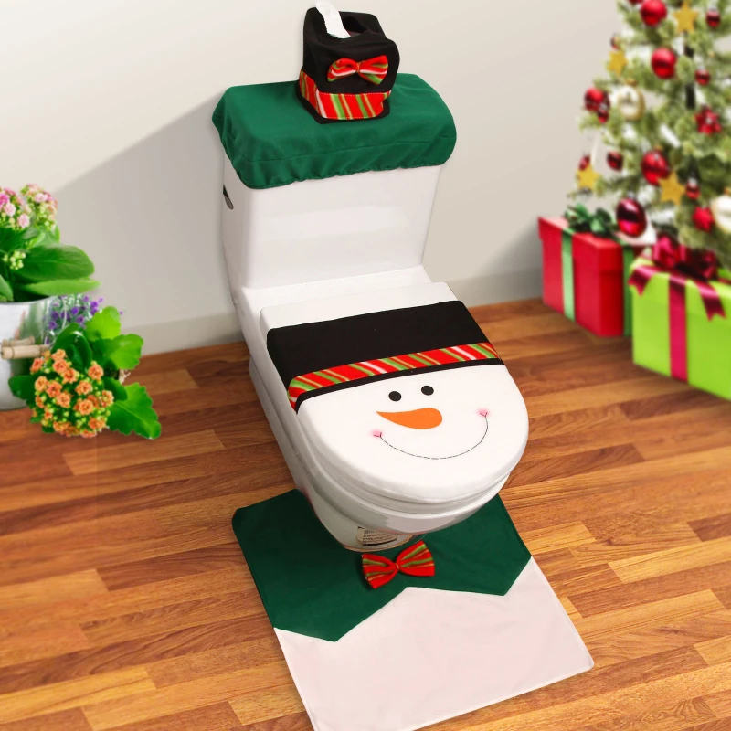 Snowman Toilet Seat Cover Rug Bathroom Set The Happy Santa Christmas Decorations