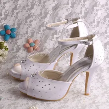 Peep Toe Белый Кристалл Алмаза Свадебные Сандалии Свадебные Женщины Туфли На Платформе