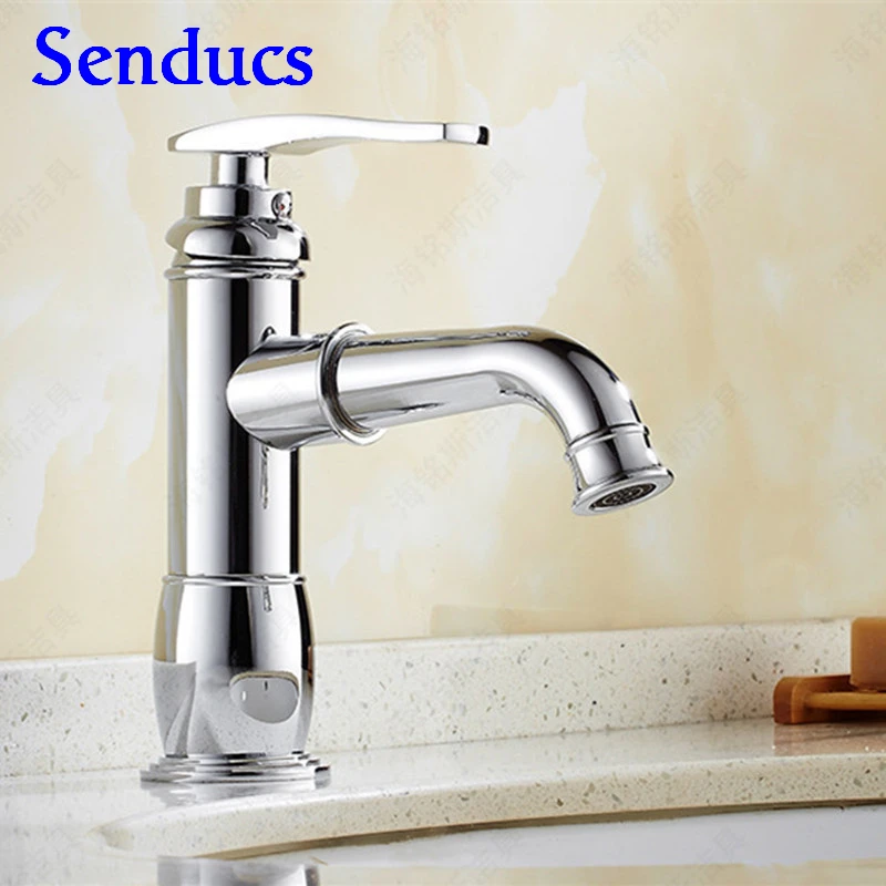 Free shipping Senducs Fashion polished chrome basin mixer tap with single hole bathroom of hot cold brass faucet | Обустройство дома