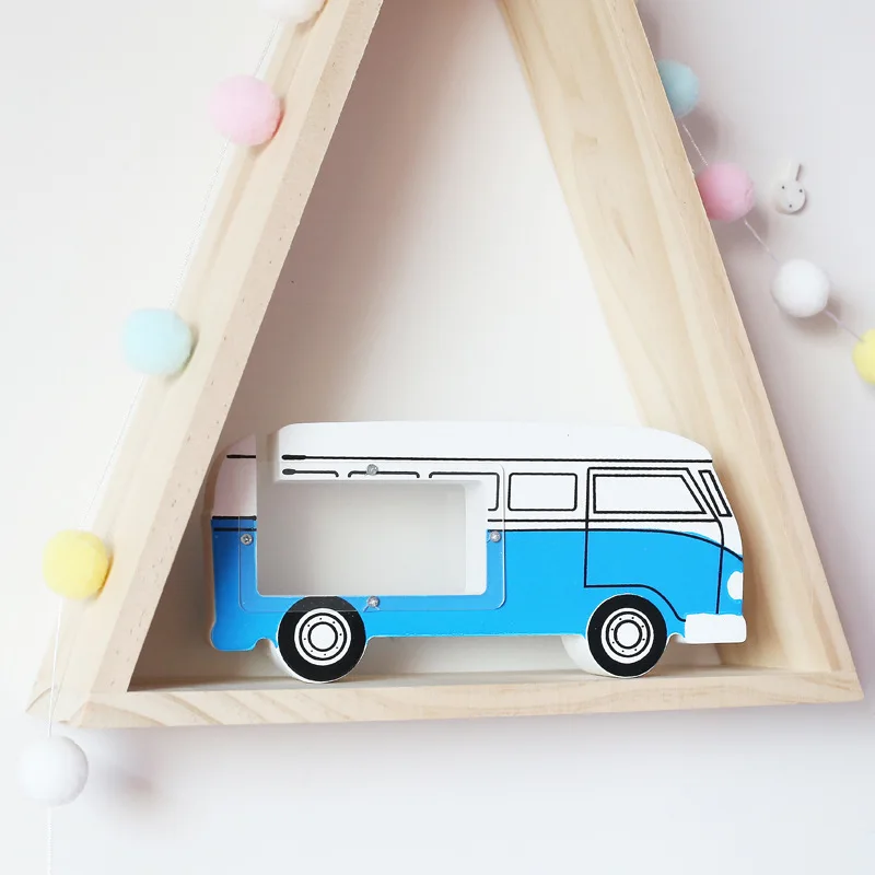 

Nordic Cartoon Wooden Car Shape Money Box Kids Room Decoration Crafts Best Gift For Children Baby Room Decor Coin Piggy Bank