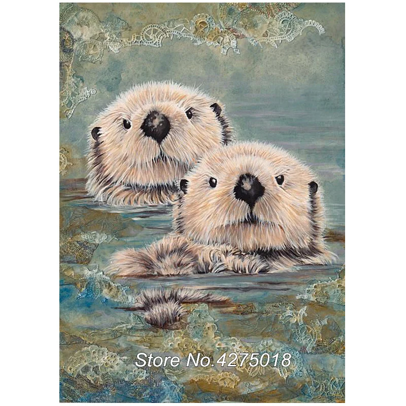 

5D Diamond painting Cross Stitch Kit Full Diamond Embroidery South China Sea otter DIY Diamond Mosaic Crafts Needlework CX562