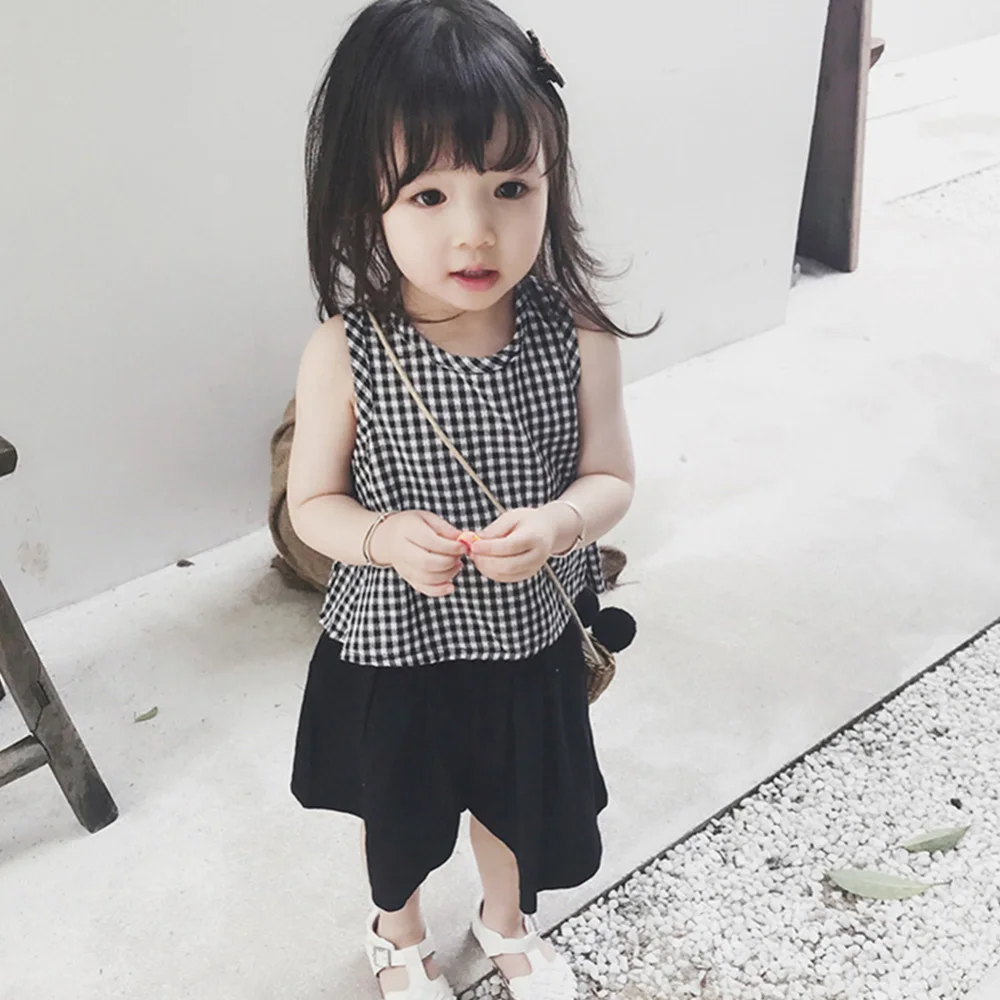 

Baby Girl Summer Clothes Suit Lattice A-line Sleeveless Vest Plus Wide Leg Pants Outfits for Toddler Girls Summer Two-piece Suit