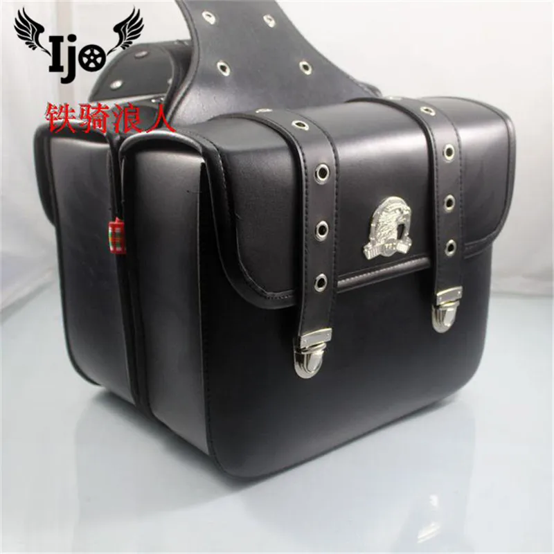 eagle decal black motorbike side bags luggage scooter pouch PU leather moto bag universal rear back seat motorcycle saddle bag