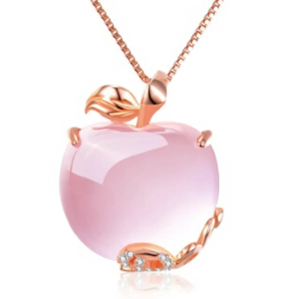 

Fashion Cute Pink Apple Pendant Chain Fruit Necklace For Women Girls Elegant Jewelry
