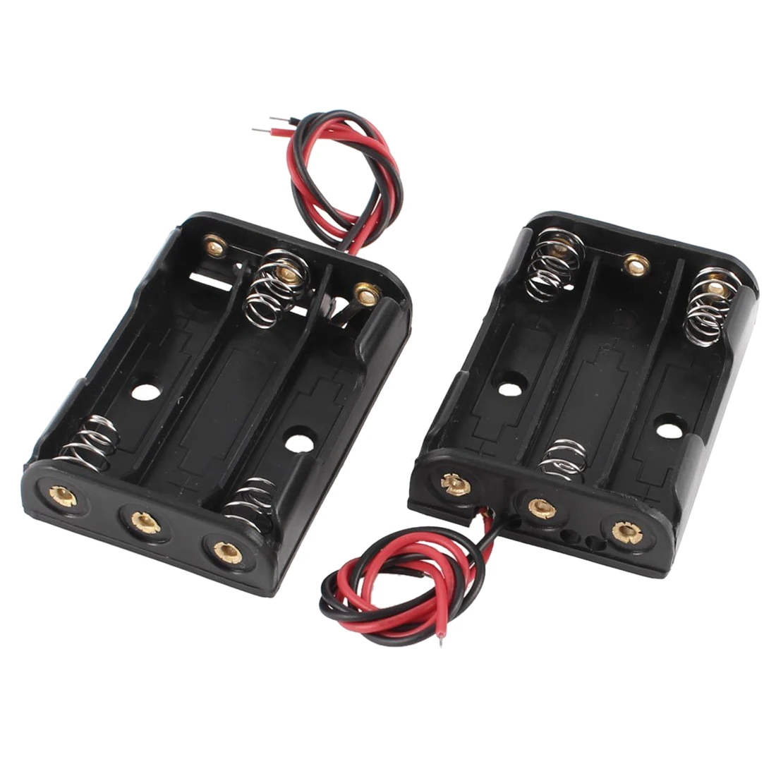 2 Pcs Black Plastic Battery Holder Case Wired for 3 x AAA 1.5Vin