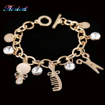 

Women Gift Fashion Bowknot Comb Charm Bracelet Gold Plate Scissor Pendant Bracelets & Anklet Turkish Jewelry