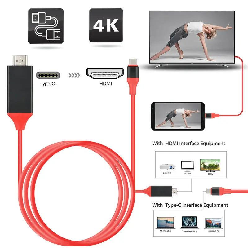 Кабель с разъемом type-C-HDMI USB 3,1-HDMI 4K высокоскоростной адаптер 2 м кабели для MacBook Pixel ChromeBook для samsung S8 S9 Note 9