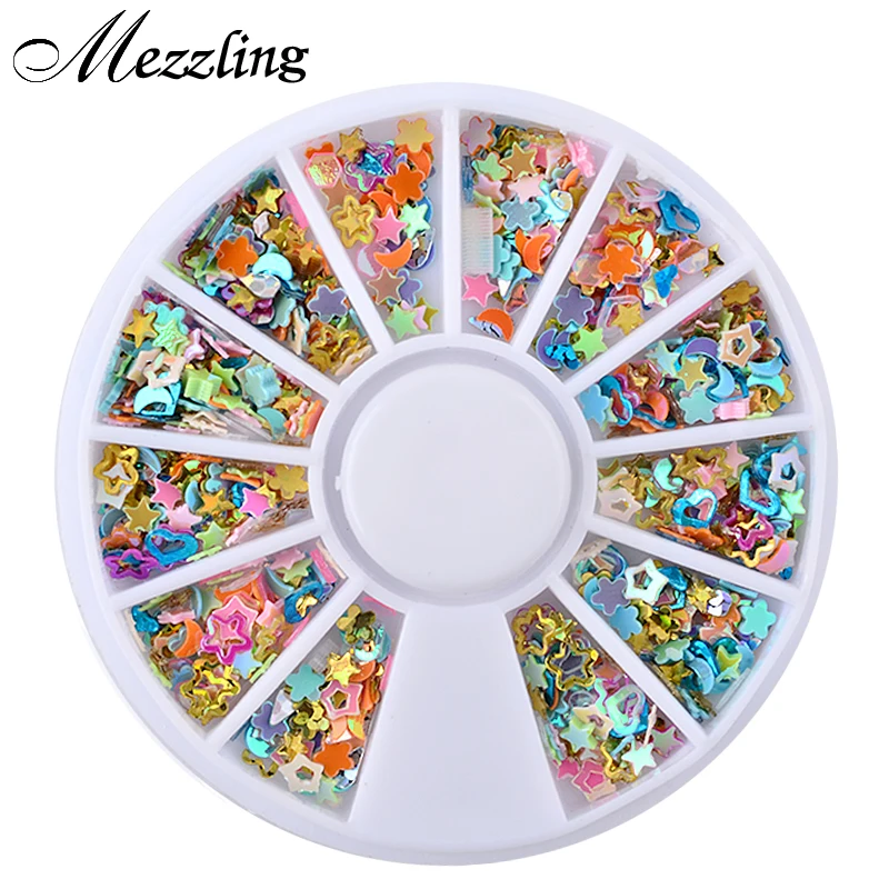 

Mezzling Mixed Heart Flowers Moon Glitter Nail Art Sequins Wheel 3D Hot DIY Manicure Nail Accessories Tools