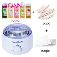 1 Set Warmer Wax Heater +100ml Hot Wax +20pcs Wiping Sticks +100pcs Wax Paper Epilator Depilatory Hair Removal Beauty Tools