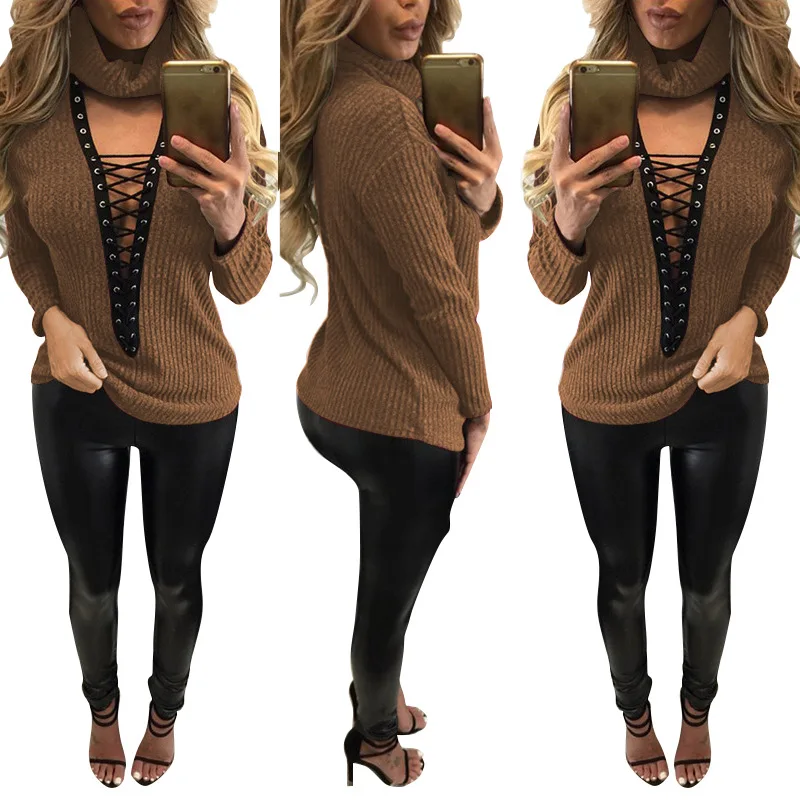 Восемь однотонных цветов Глубокий v образный вырез полые Топы бандажные женские