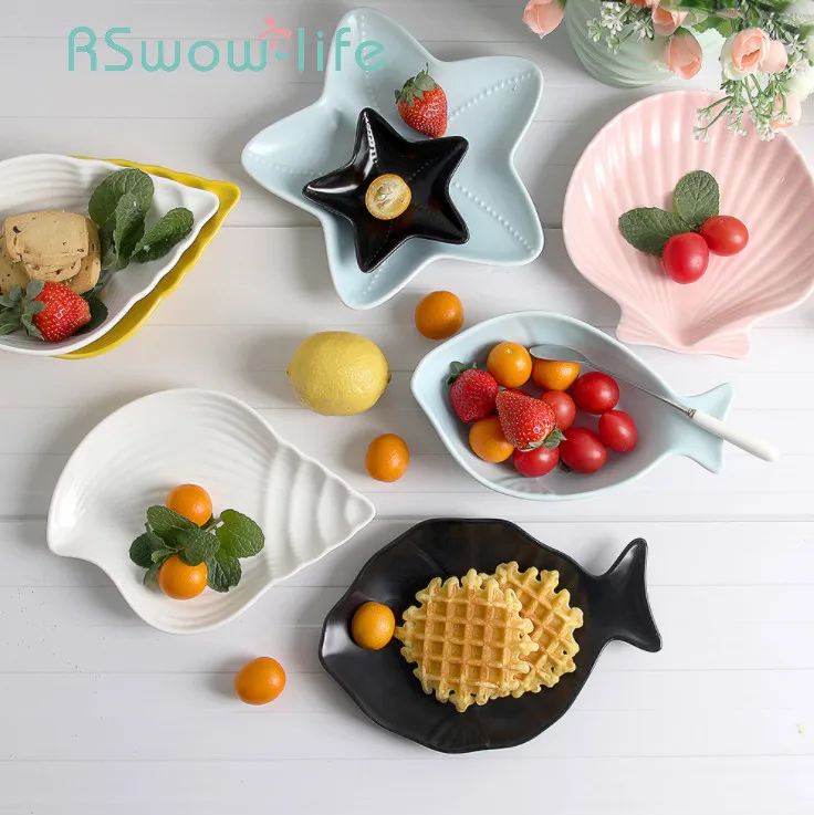 

7Pcs Marine Series Ceramic Plate Set Cutlery Simple Creative Dishes And Plates Sets Dinner Plate For Kitchen Dishes
