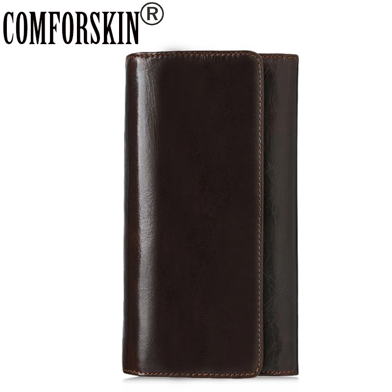 

COMFORSKIN Brand Luxurious 100% Genuine Leather Large Capacity Men's Wallets 2017 Long Retro Design Three-fold Man Clutch Purse