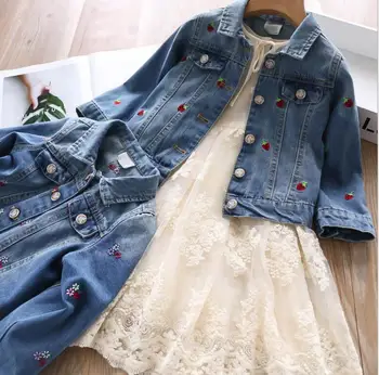 

girls Denim jacket 2019 autumn kids embroidery strawberry coats fashion girls denim coats Boutique children clothing