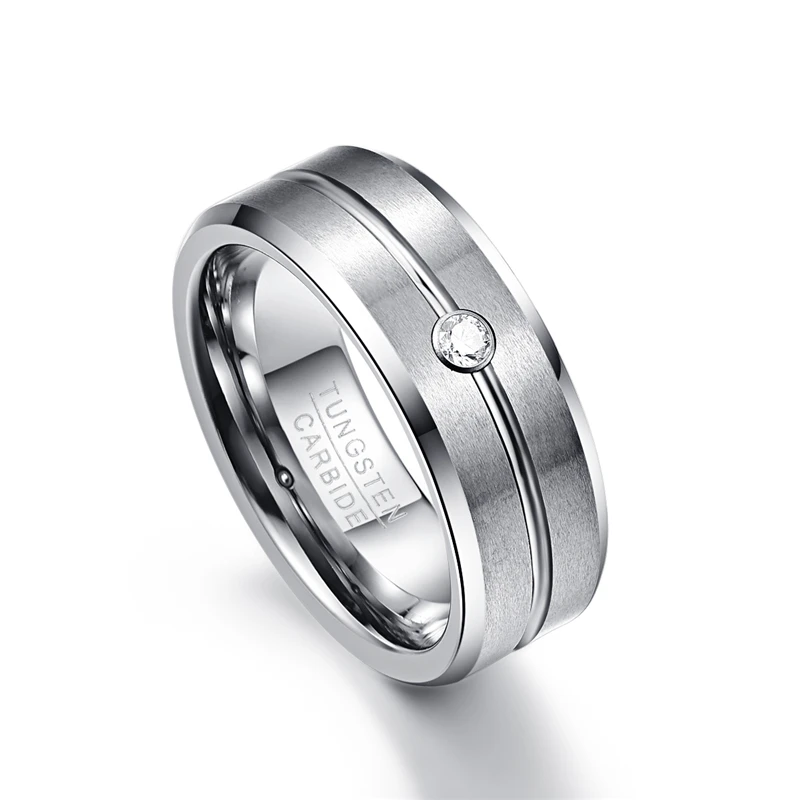 8mm Zircon Men Ring 100% Tungsten Carbide Faceted Wedding Bands Men's Jewelry Promise Band Anillos para hombres Pierscienie