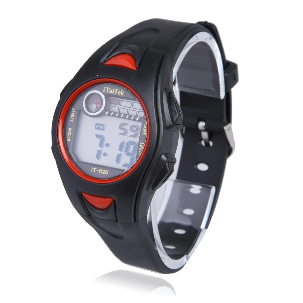 

iTaiTek Children Boys Girls Swimming Sports Digital Wrist Watch IT-628 Waterproof (Black+Red)