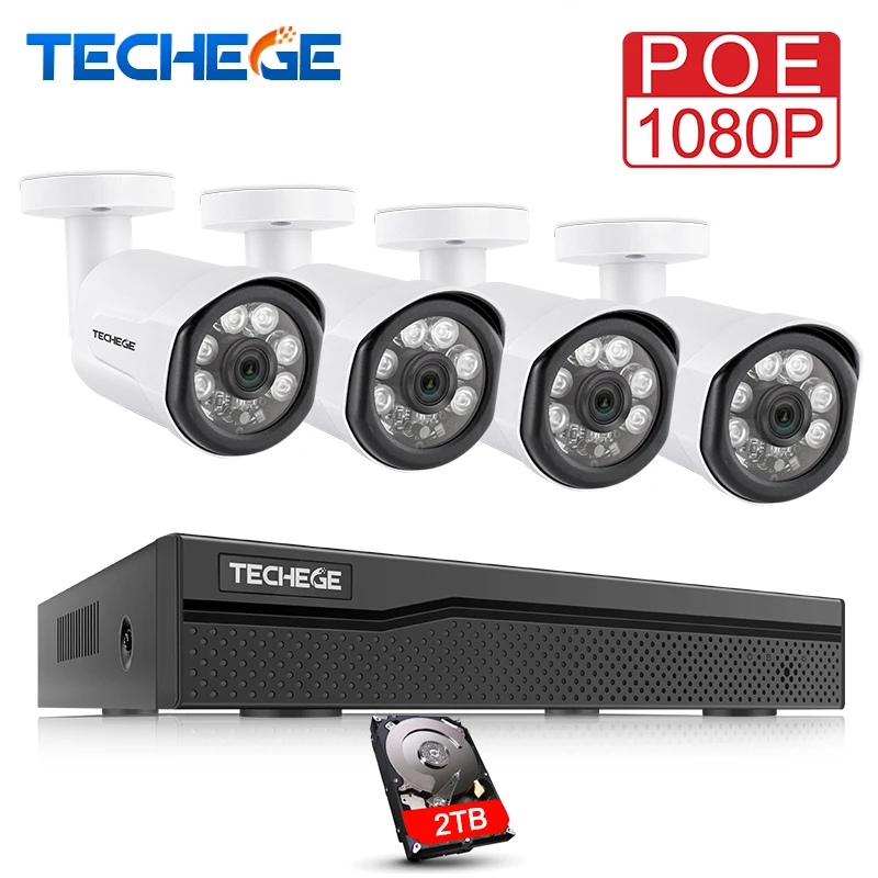 Beste Techege H.265 1080 p CCTV Systeem 4CH NVR Kit 2.0MP Security Camera HD IP Camera Outdoor Waterdichte Video Surveillance Systeem