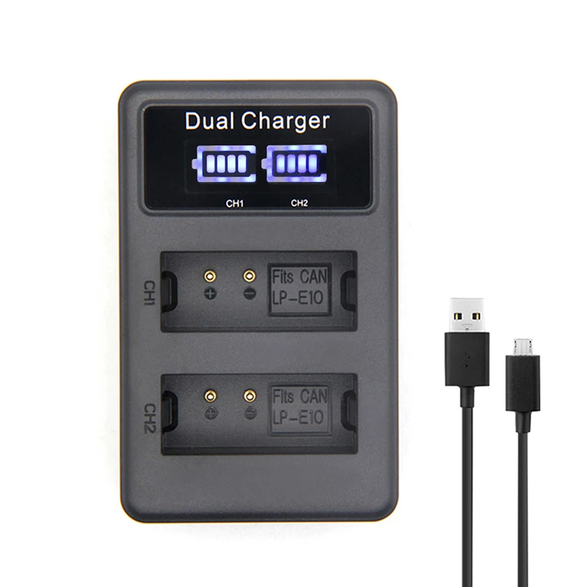 

LP-E10 LCD Dual USB Charger LPE10 LP E10 Camera Battery Bateria Charger for Canon 1100D 1200D 1300D Rebel T3 T5 KISS X50 X70