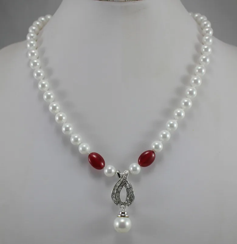 

noble 8mm white shell pearl necklace and 14mm pendant necklace best gift