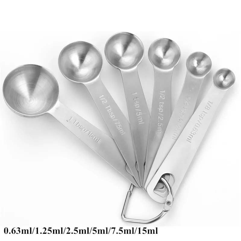 6pcs/set Stainless Steel Collapsible Measuring Spoon 0.63ml/1.25ml/2