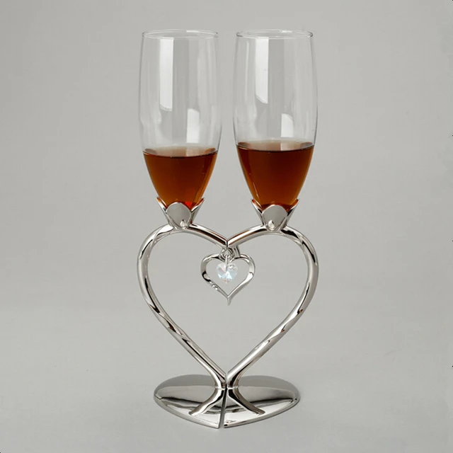 Buy Silver plated 2 hearts shape champagne glass