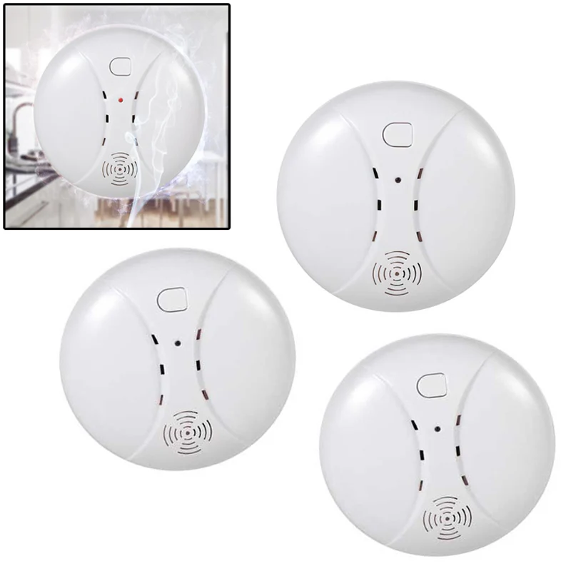 

3 Pcs/Set Wireless Fire Smoke Sensor Detector Battery Operated Home Kitchen Security Alarm SL@88