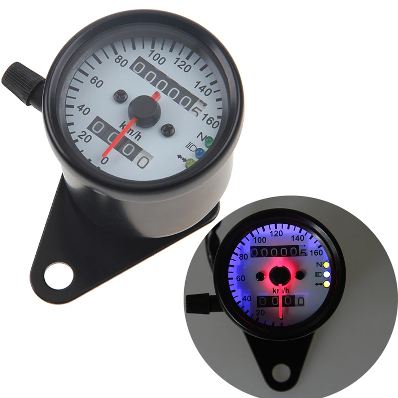 POSSBAY Motorcycle Dual Odometer Speedometer Gauge LED Backlight Signal Light Universal Scooter
