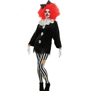 

Female Adult Halloween Cosplay Costumes Clown Dress Black Zombie Cosplay Dresses Girl Skull Clown Clothing Suits for Party Wear