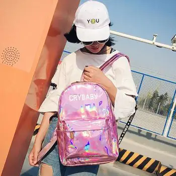 

Female Laser Holographic Backpack Mini Hologram Girl School Bag Bookbag Women Travel Rucksak Women Leather Backpack 2019 Fashion