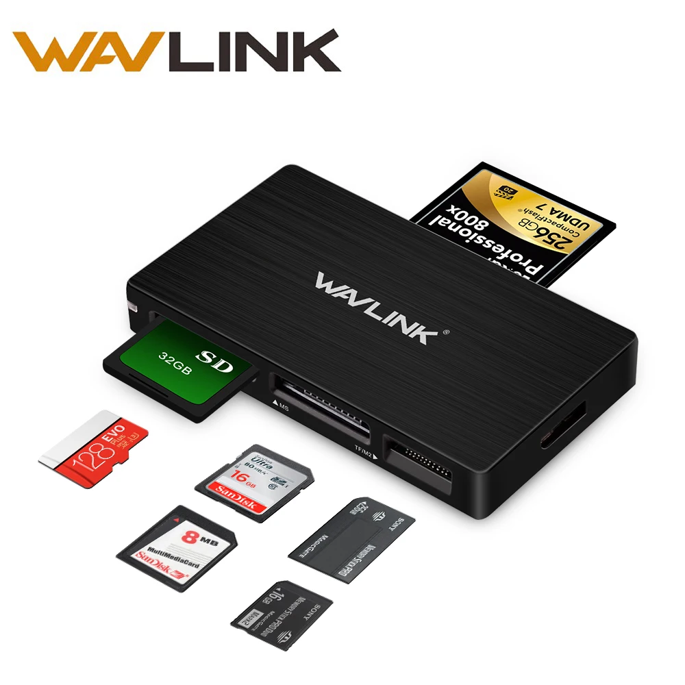 Wavlink все в 1 USB 3,0 SD TF SD SDXC SDHC MS CF M2 кардридер адаптер высокоскоростной считыватель карт памяти с удлинителем 50 см