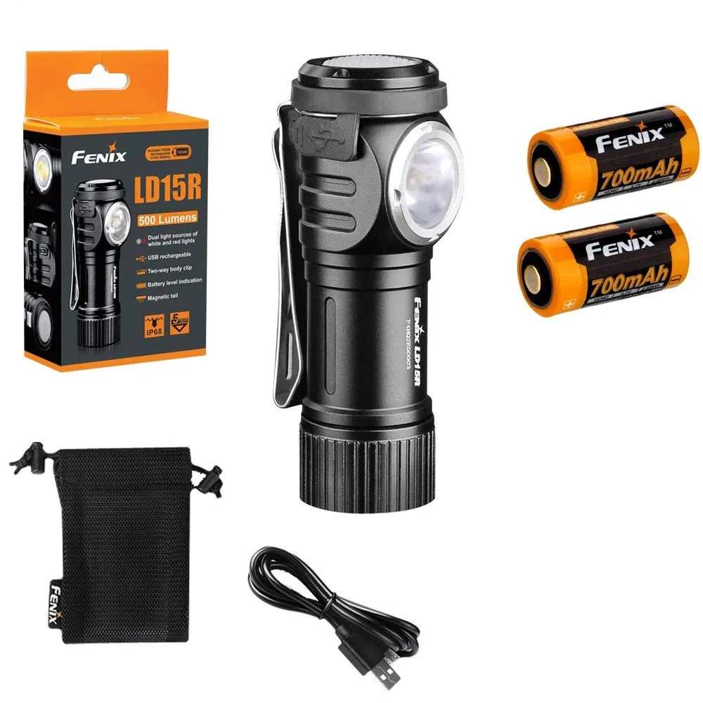 

New Arrival Fenix LD15R Cree XP-G3 LED 500 Lumens Portable Micro-USB Rechargeable Right-angled Flashlight with Li-ion Battery