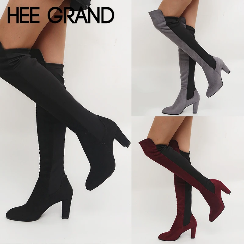 

HEE GRAND Winter Warm High Heels Women Boots Over-The-Knee Boots Slim Platform Mixed Colors Shoes Woman Plus Size 35-43 XWX6937