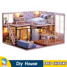 Миниатюрный Кукольный дом светло-голубой дом Лофт квартира DIY кукольный домик с мебели подарочные наборы взрослые игрушки для подростков фигурка здания