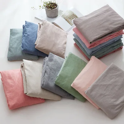 

High quality 100% Washed Cotton Nordic Style Fitted Bed Sheet Solid Colors Mattress Cover Protector Sheets Elastic Band
